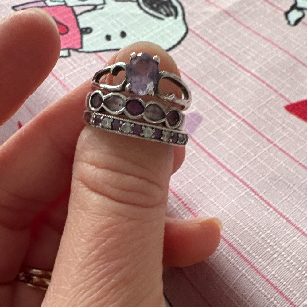 Set of 3 Amethyst Stacking Rings in Sterling Silver